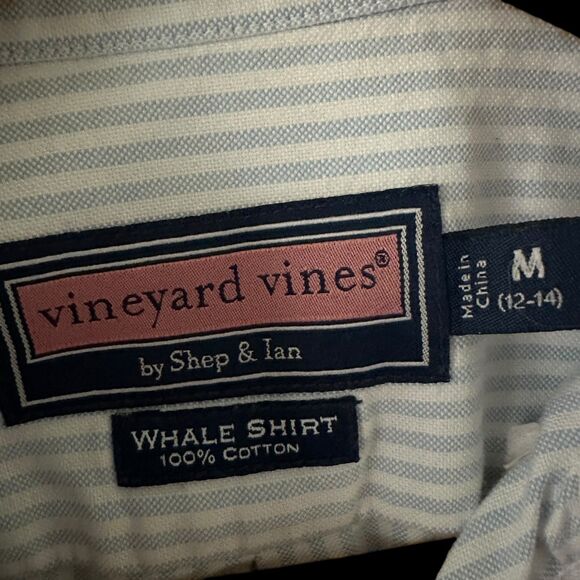 Vineyard Vines Girls Blue and White Pin Stripe Button Up Whale Shirt Sizโฆ - Picture 3 of 6